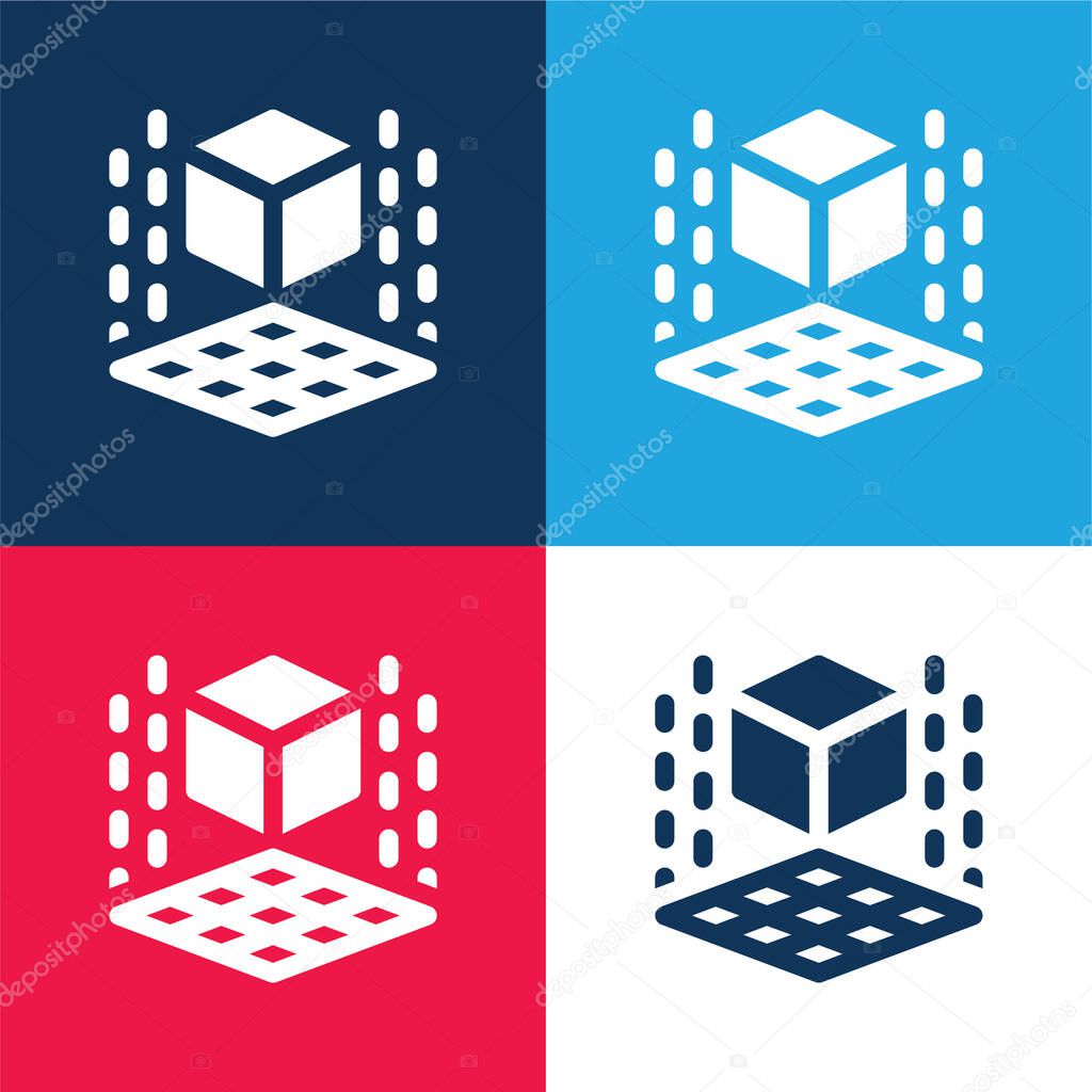 3d Printer blue and red four color minimal icon set
