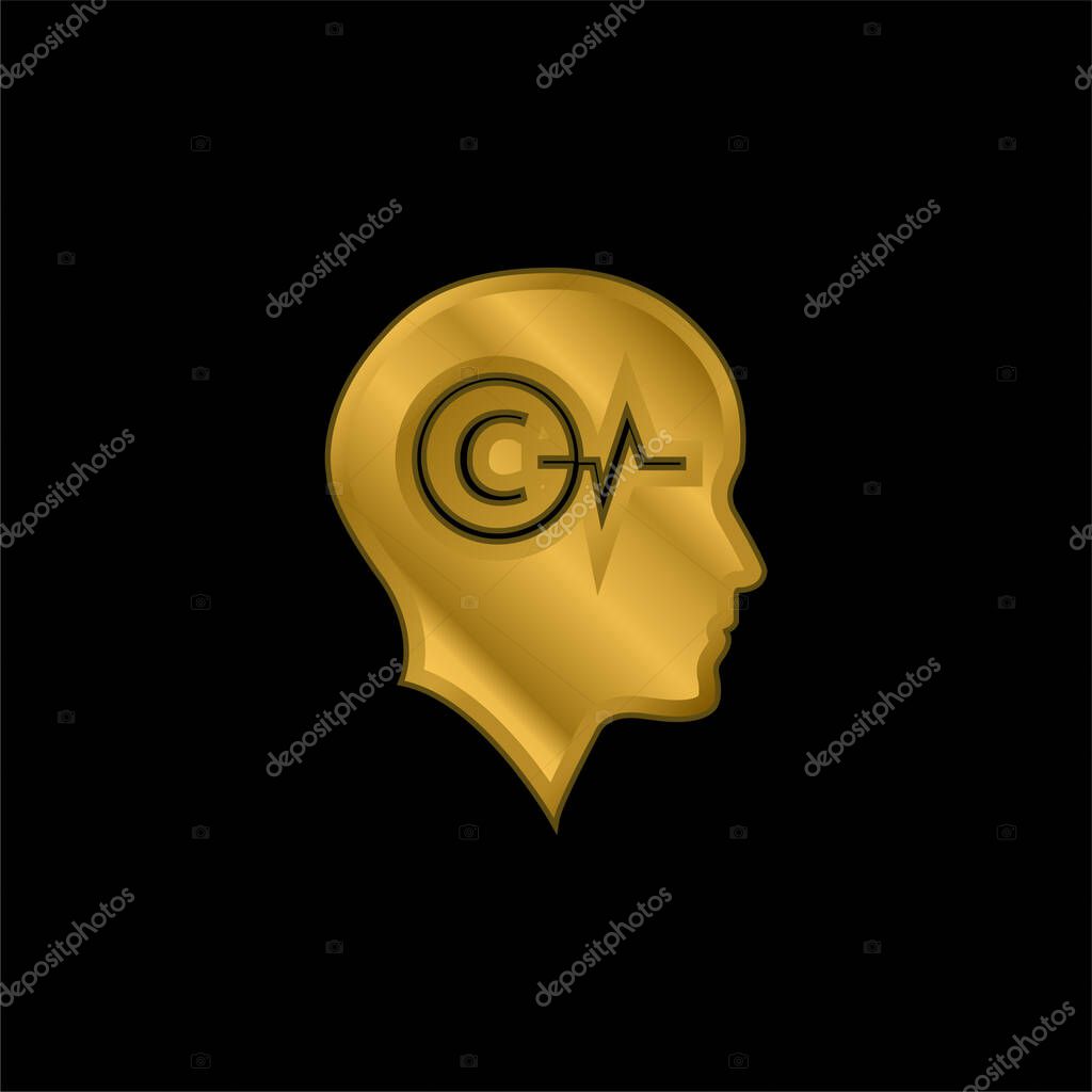 Bald Head With Copyright Symbol And Lifeline Inside gold plated metalic icon or logo vector