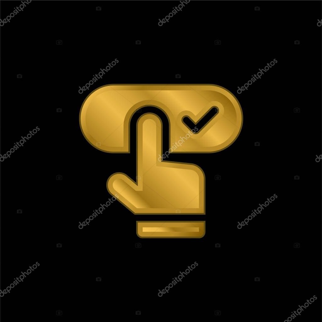 Booking gold plated metalic icon or logo vector