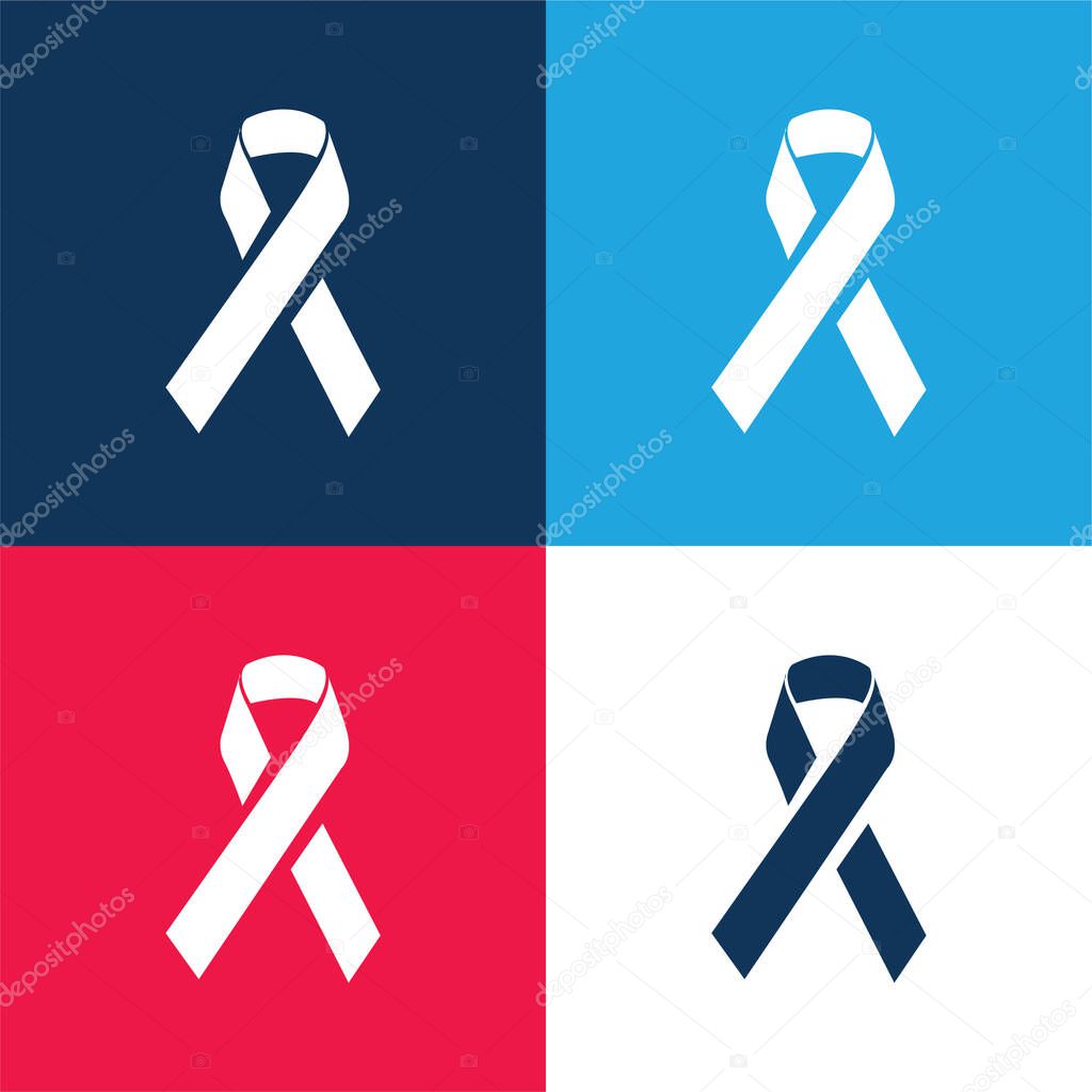 Awareness Ribbon blue and red four color minimal icon set
