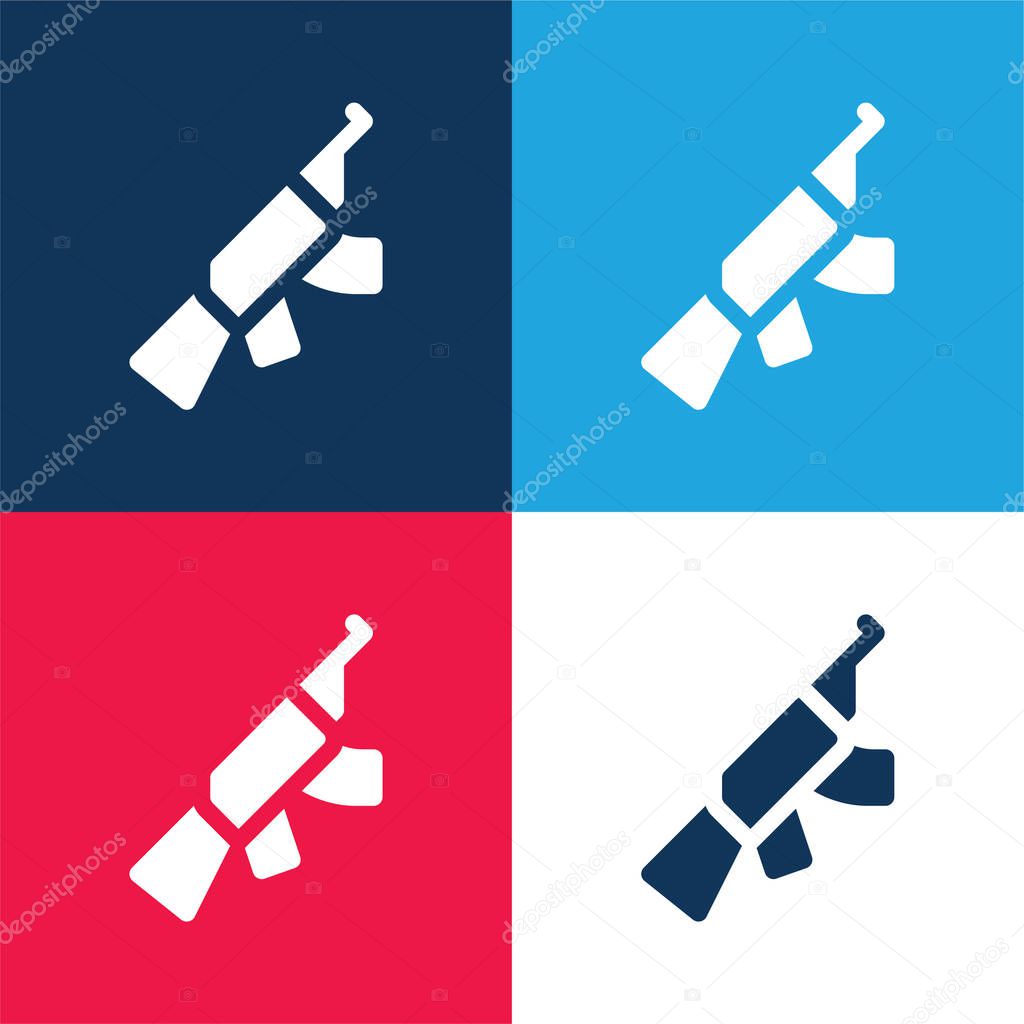 Assault Rifle blue and red four color minimal icon set