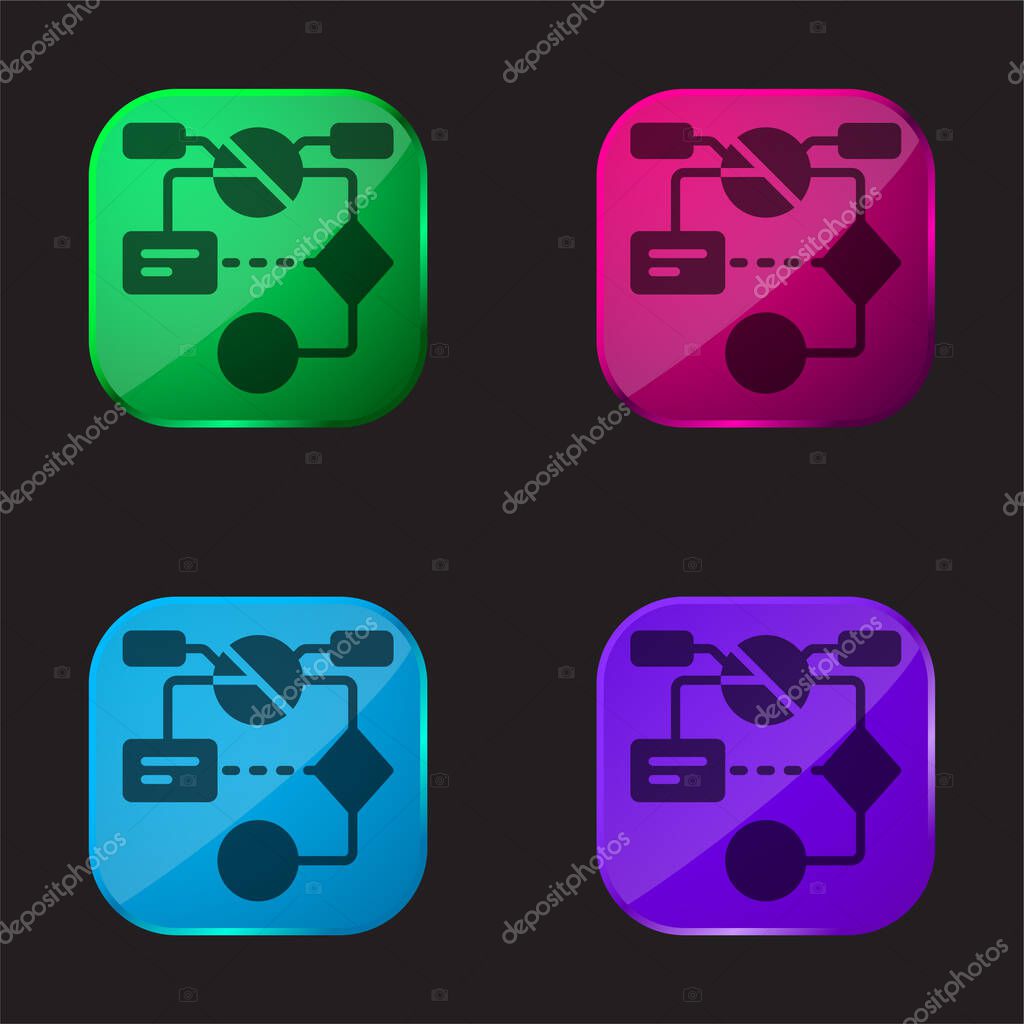 Algorithm four color glass button icon