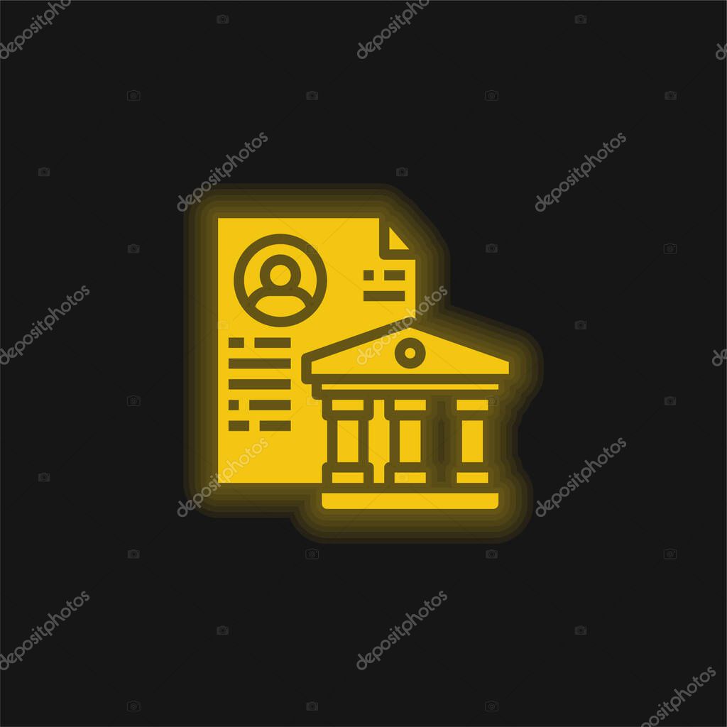 Bank yellow glowing neon icon