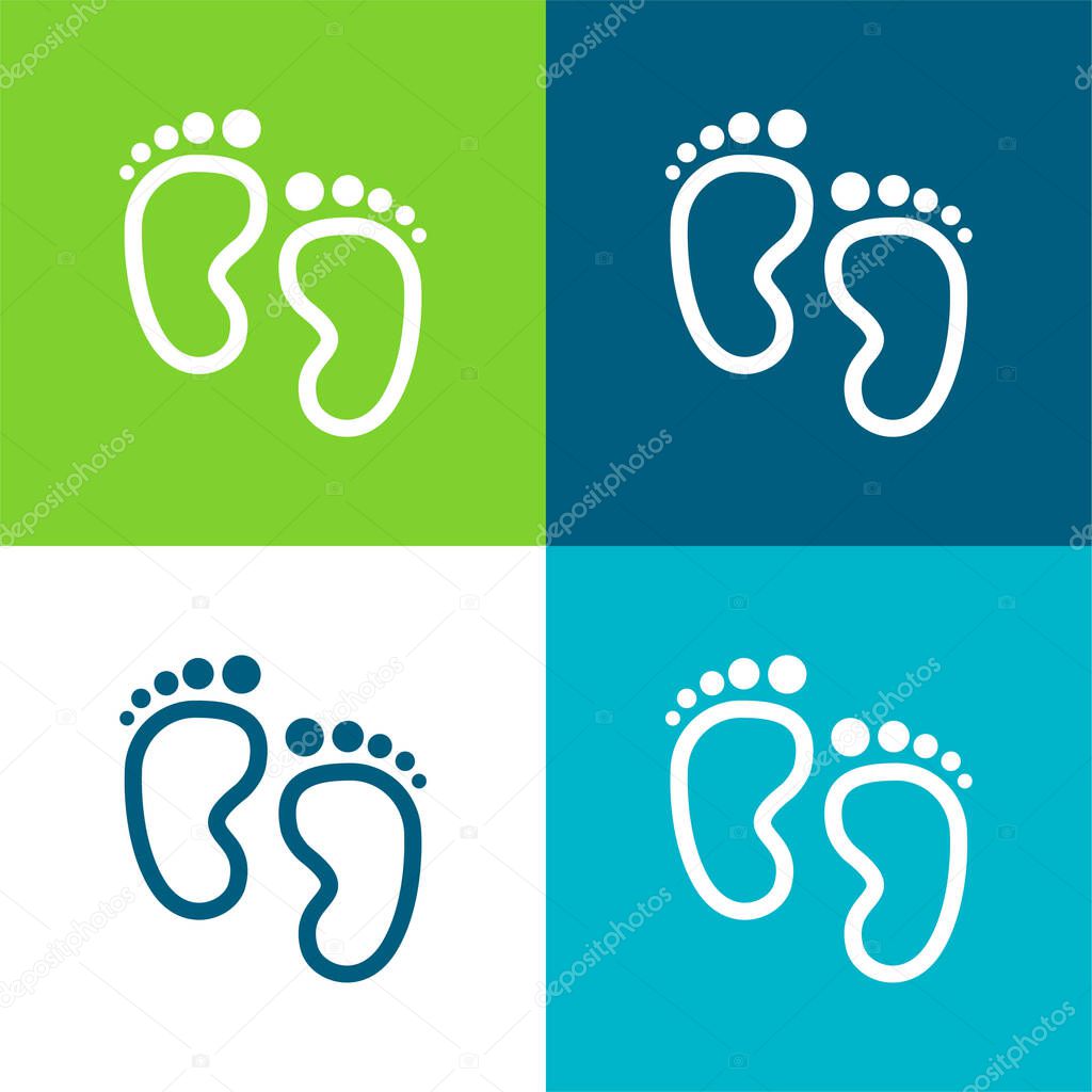 Baby Footprints Flat four color minimal icon set