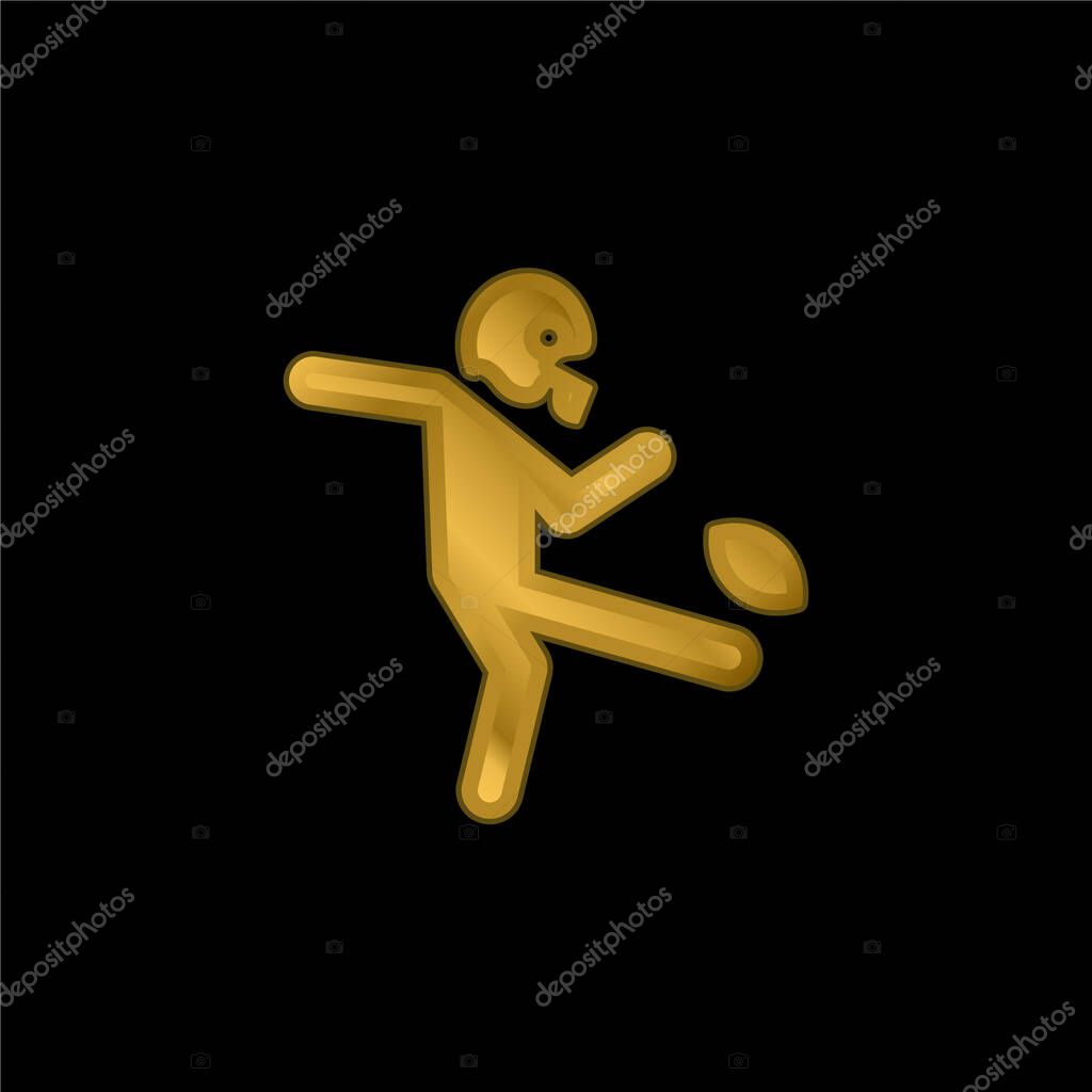 American Football Player Kicking The Ball gold plated metalic icon or logo vector
