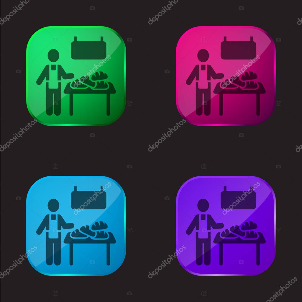 Bakery Vendor four color glass button icon
