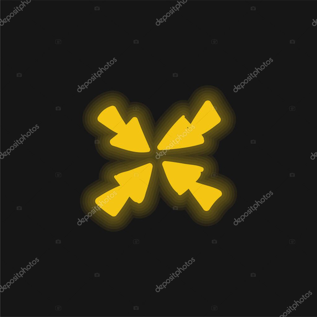 Arrows To The Center yellow glowing neon icon