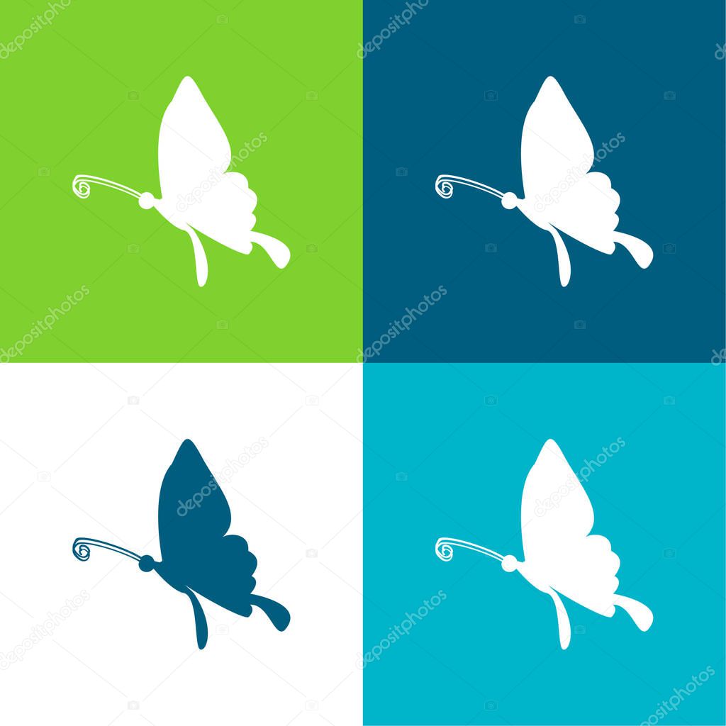 Black Butterfly Shape From Side View Flat four color minimal icon set