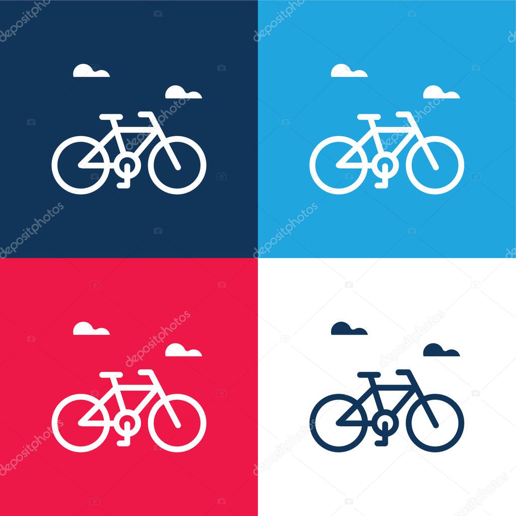 Bicycle blue and red four color minimal icon set