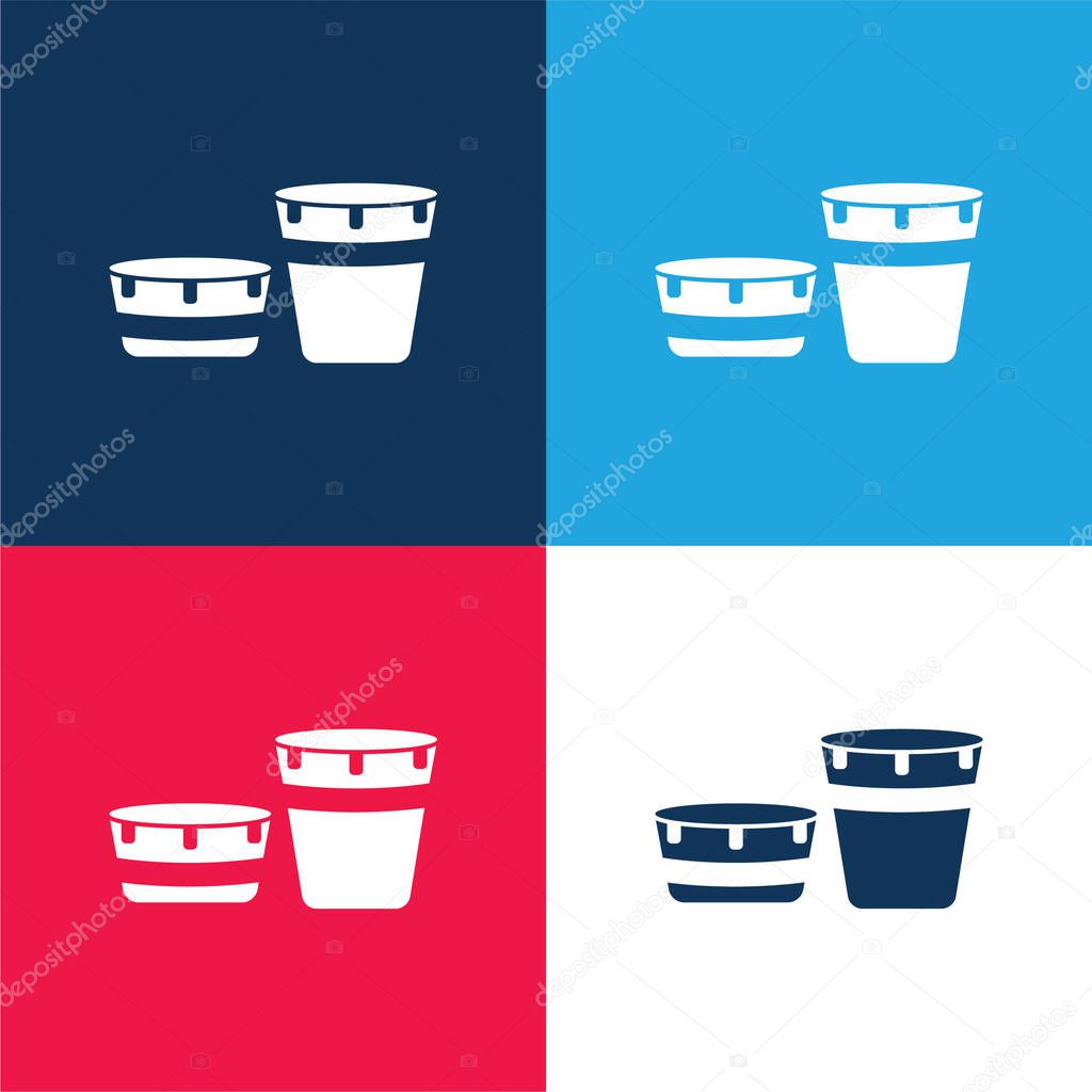 African Drum Set With Design blue and red four color minimal icon set
