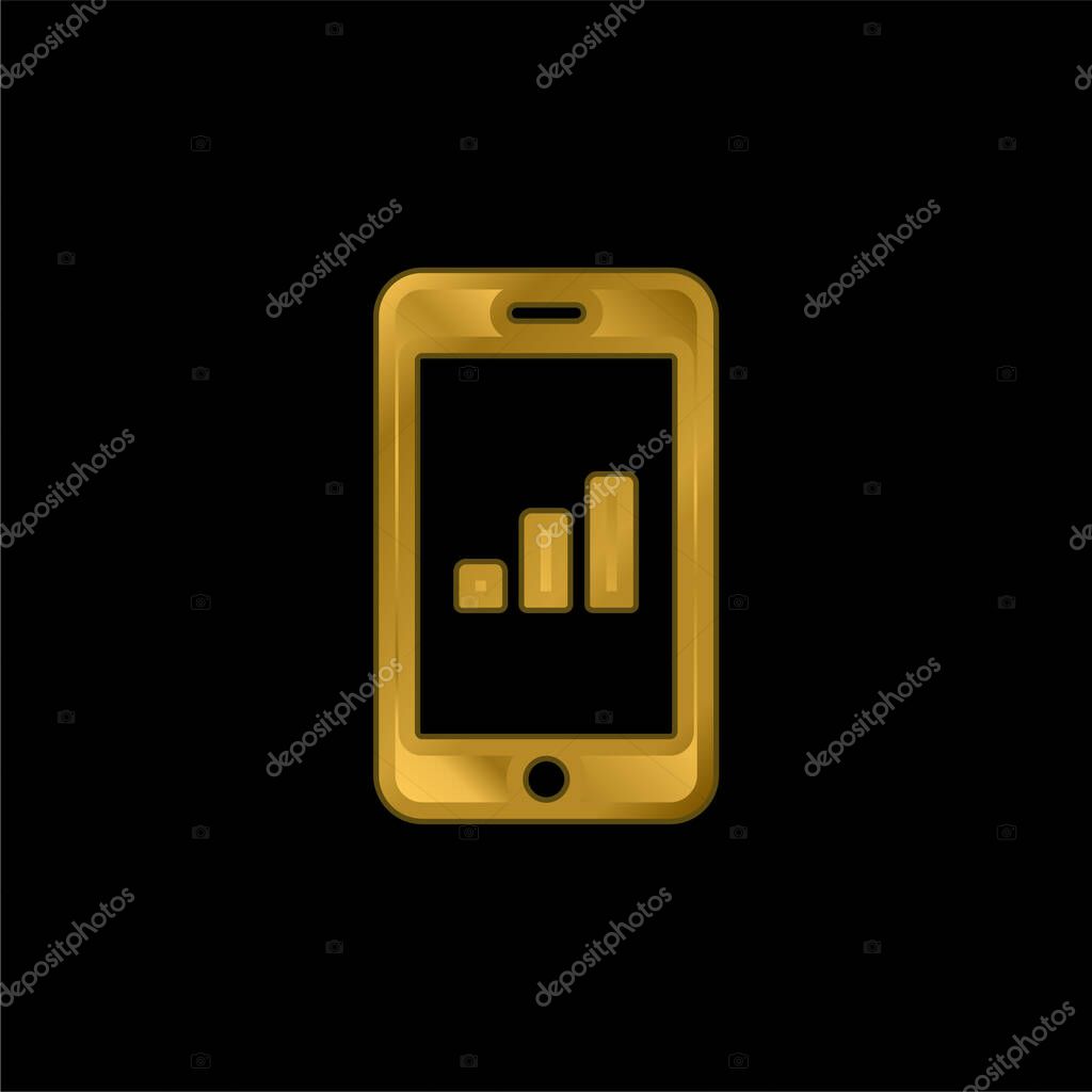 Bars Graphic On Tablet Screen gold plated metalic icon or logo vector