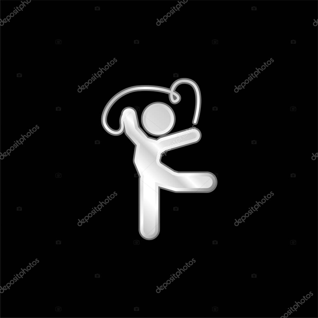 Artistic Gymnast Posture With Ribbon silver plated metallic icon