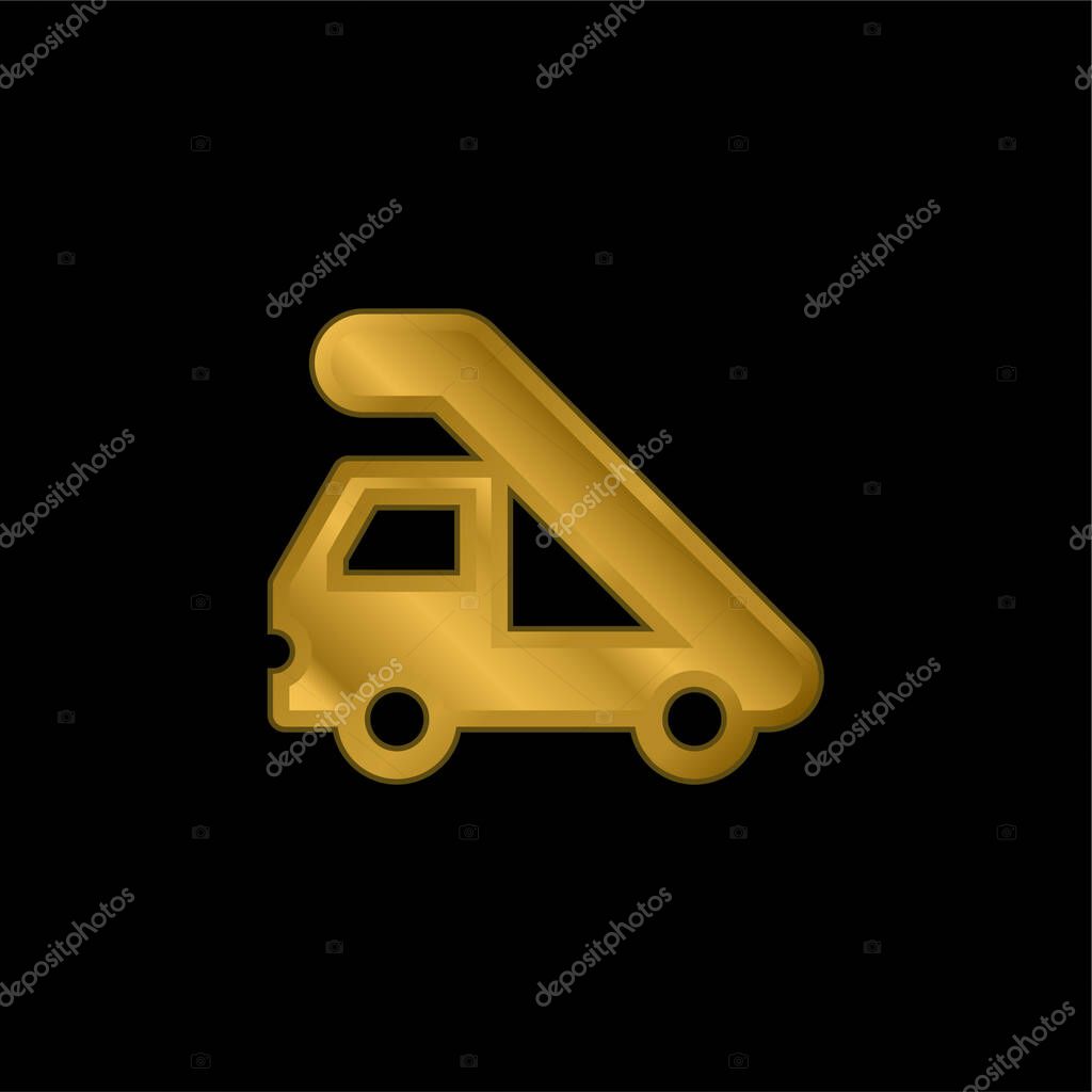 Airport Truck gold plated metalic icon or logo vector