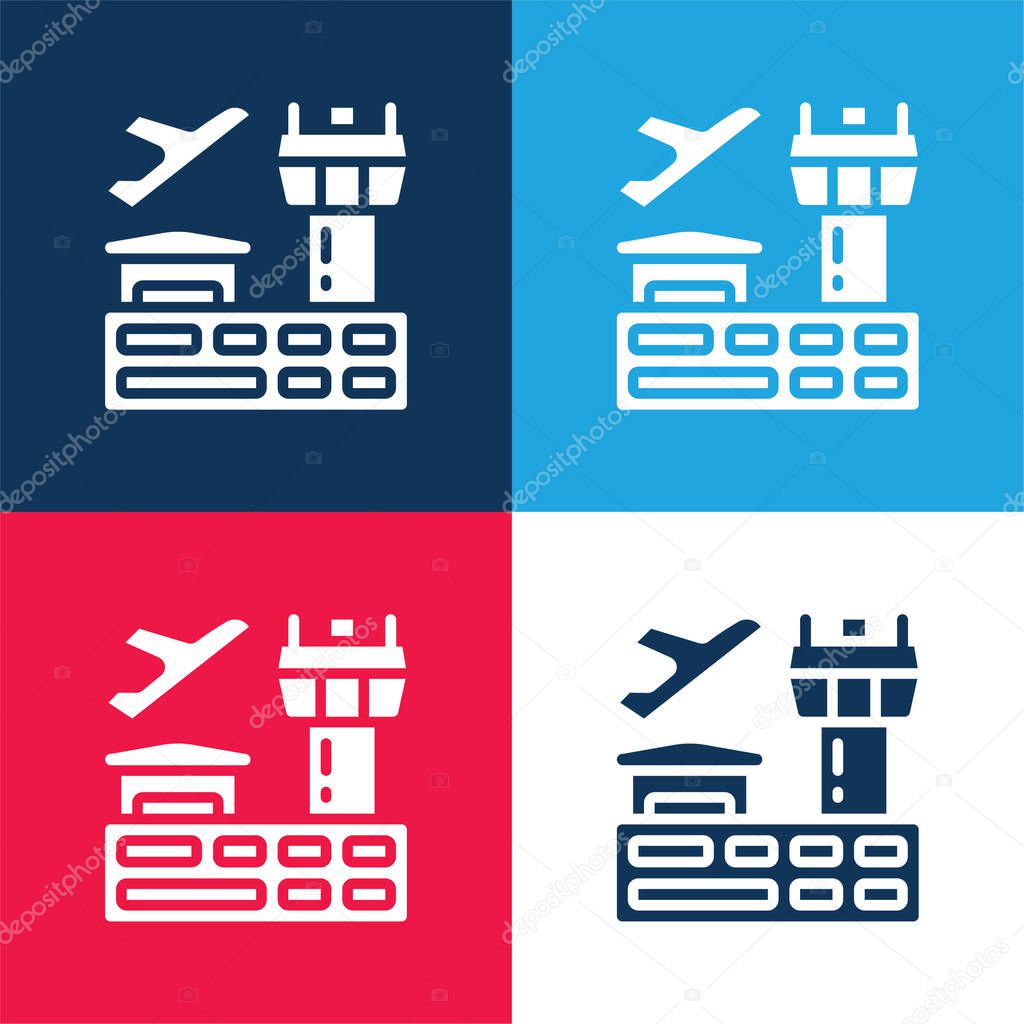 Airport blue and red four color minimal icon set