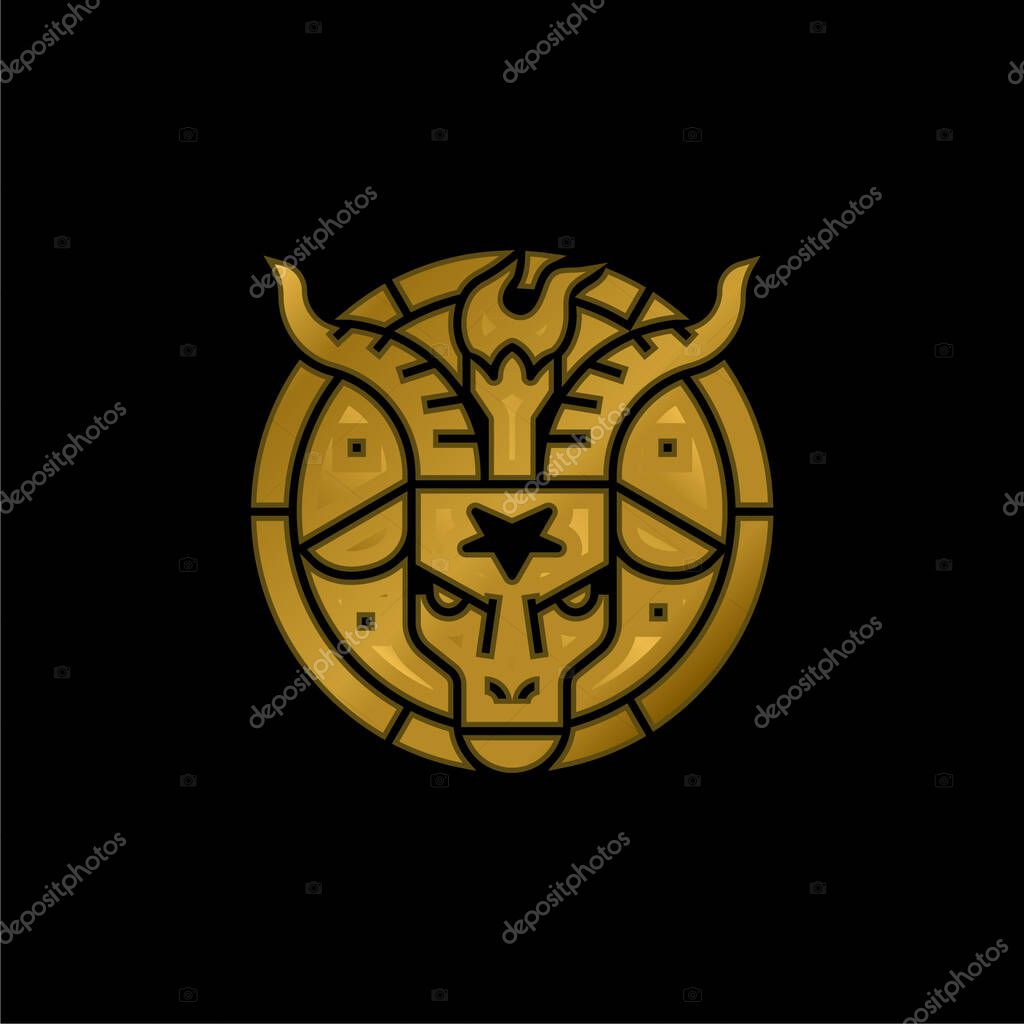 Baphomet gold plated metalic icon or logo vector