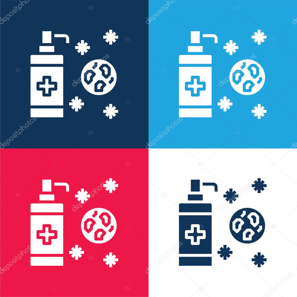 Antiseptic blue and red four color minimal icon set
