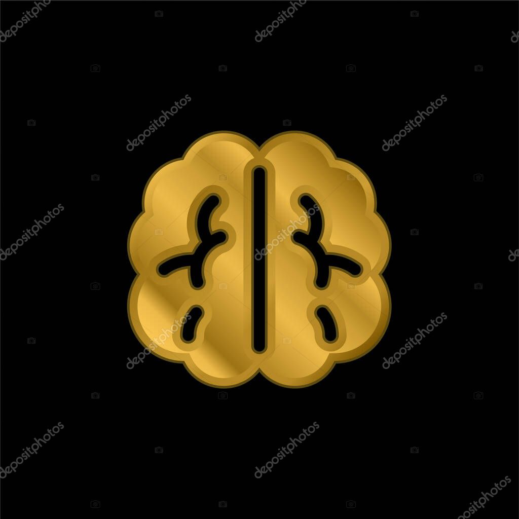Brain gold plated metalic icon or logo vector