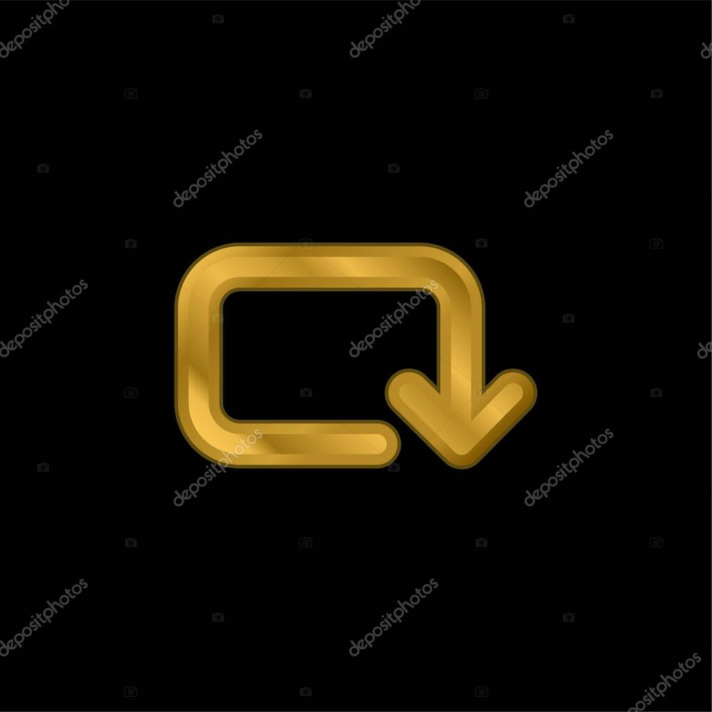 Arrow Of Rounded Rectangular Clockwise Rotation gold plated metalic icon or logo vector