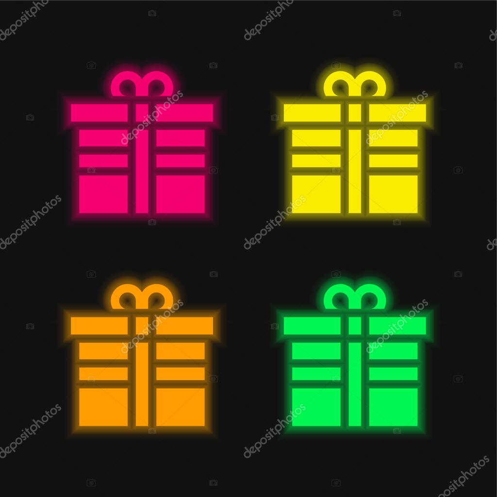 Birthday four color glowing neon vector icon