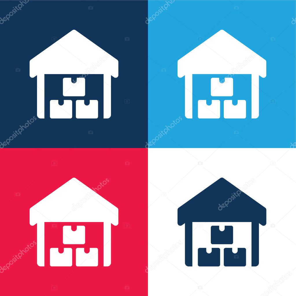 Boxes blue and red four color minimal icon set