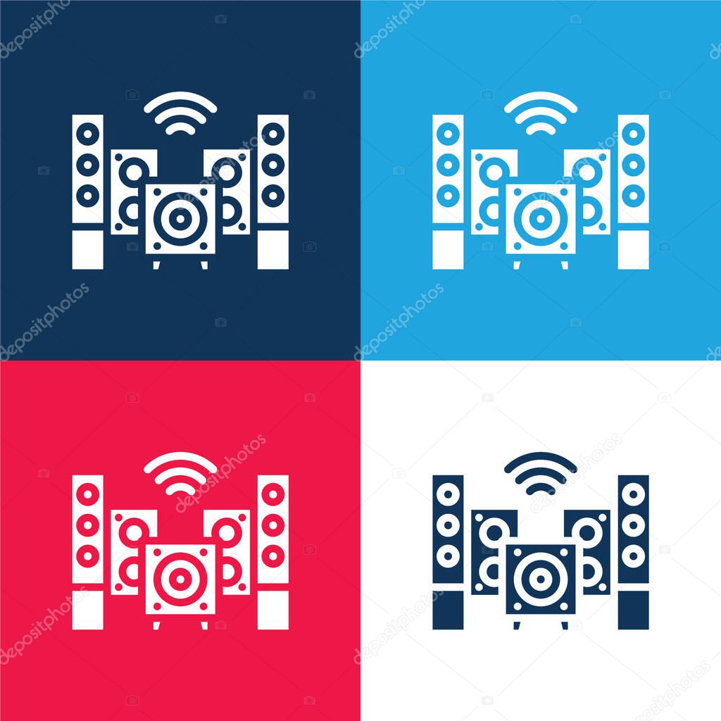 Audio blue and red four color minimal icon set