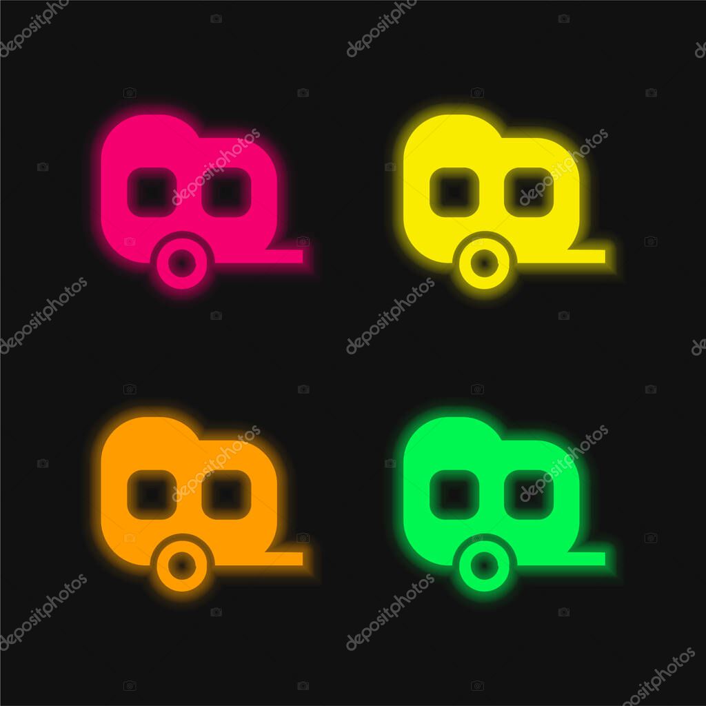 Black Two Window Carriage four color glowing neon vector icon
