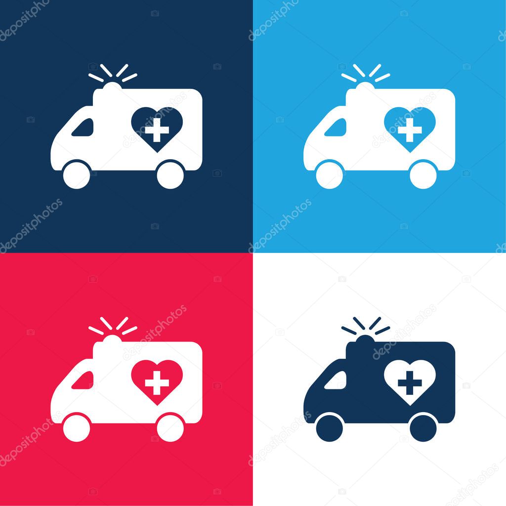 Ambulance blue and red four color minimal icon set