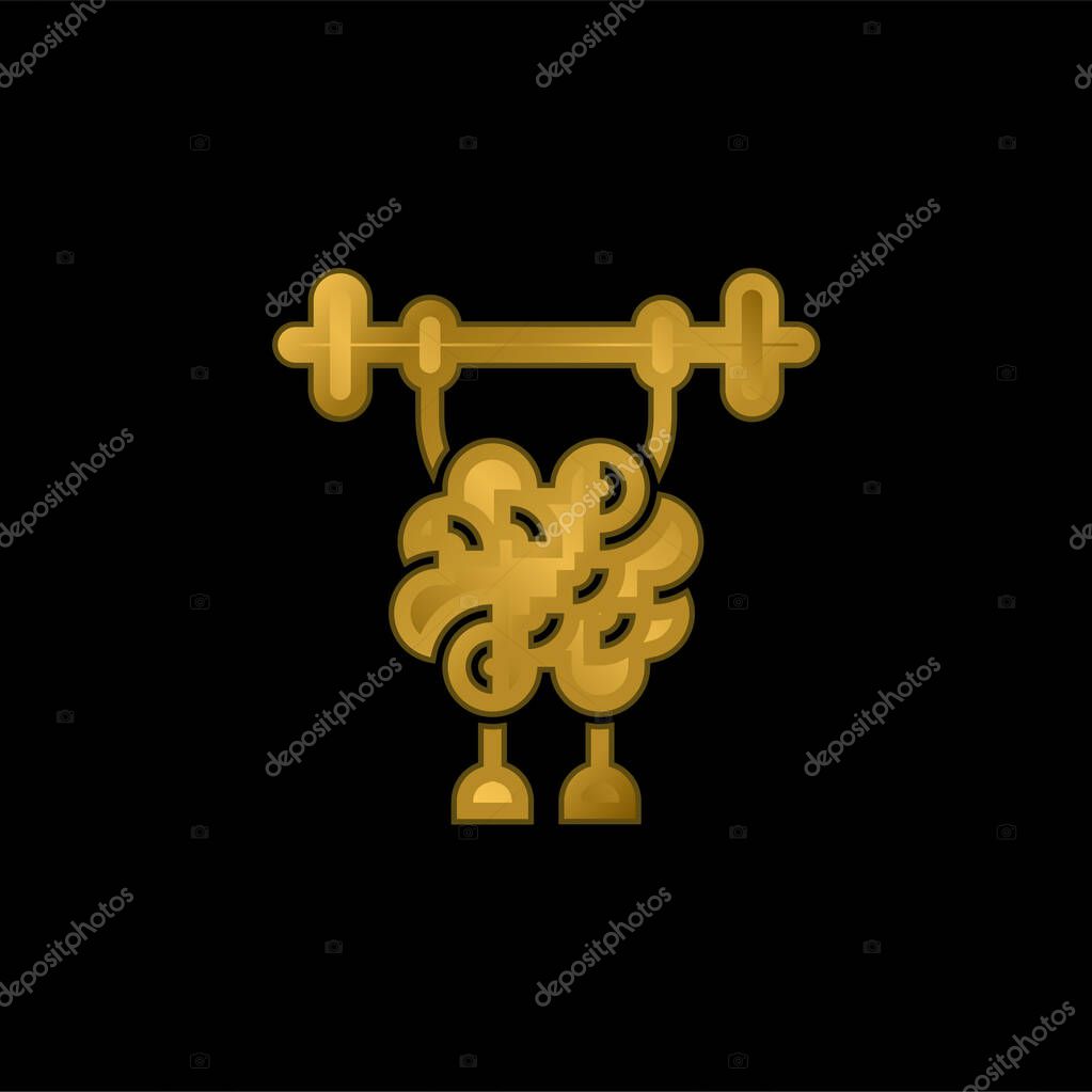 Brain gold plated metalic icon or logo vector
