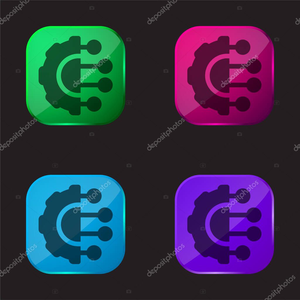 Artificial Intelligence four color glass button icon