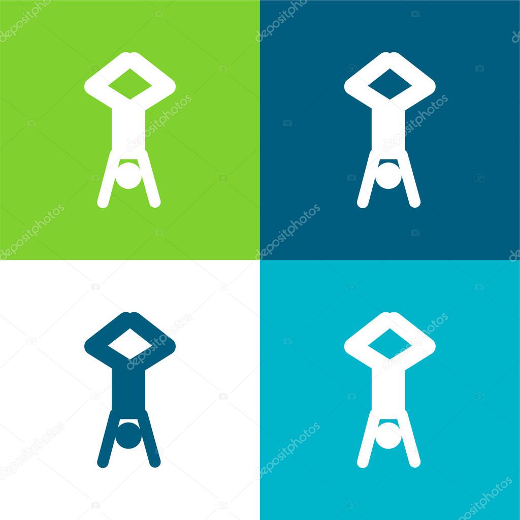 Acrobat Posture Silhouette With Head Down And Legs Up Flat four color minimal icon set