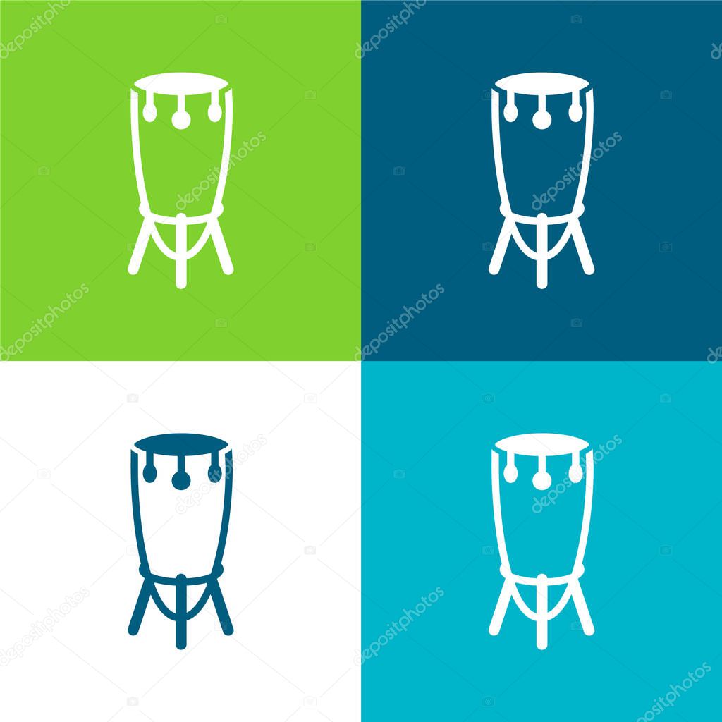 African Tall Drum With Stand Flat four color minimal icon set