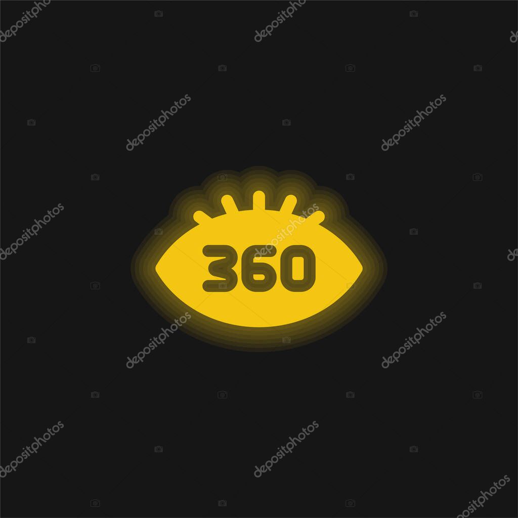 360 Degrees yellow glowing neon icon