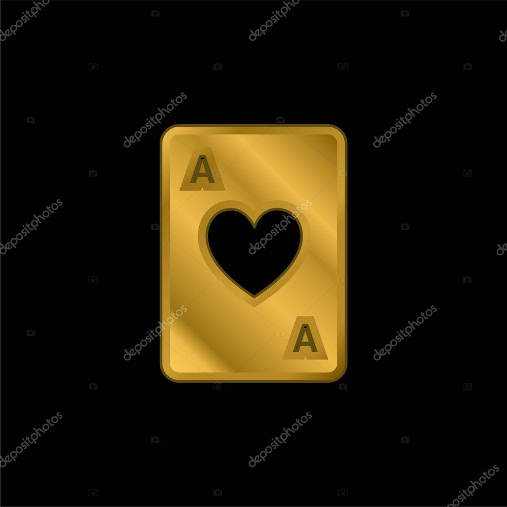 Ace Of Hearts gold plated metalic icon or logo vector