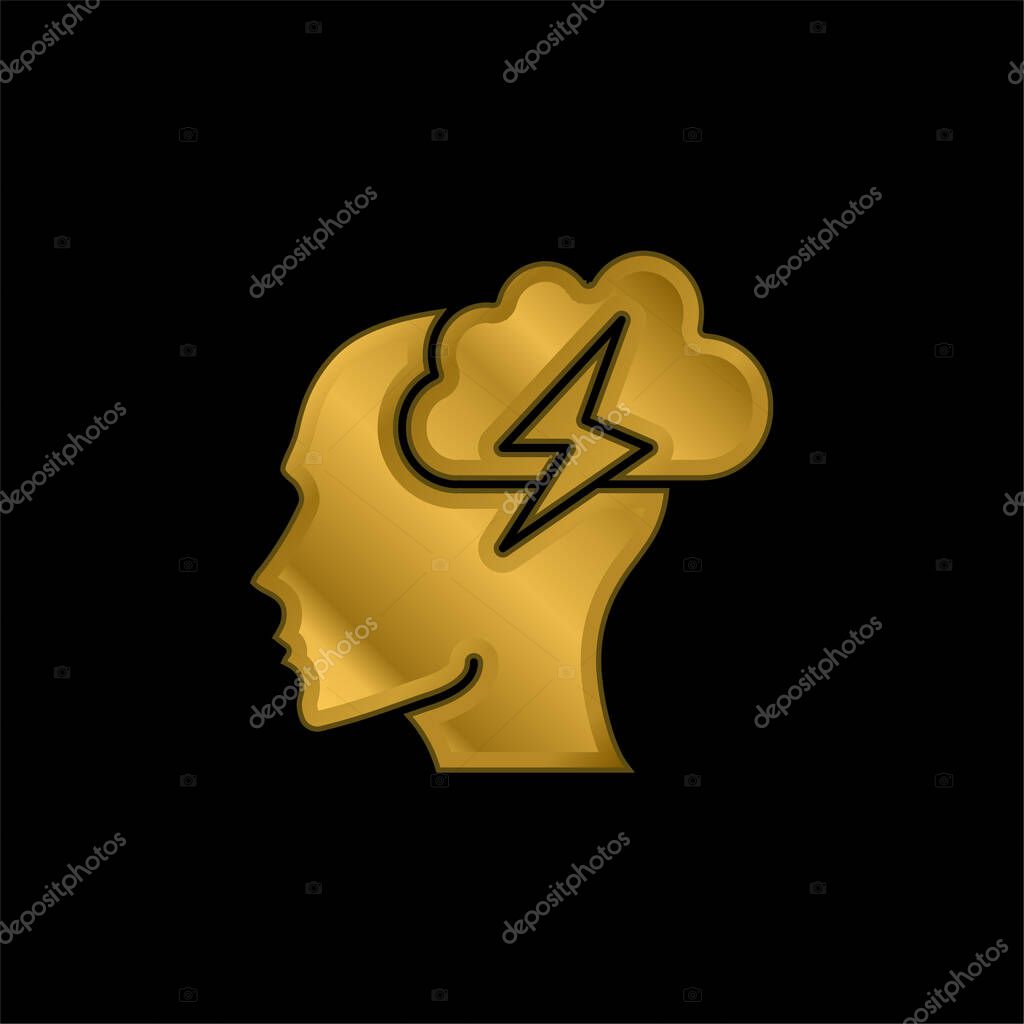 Brainstorm gold plated metalic icon or logo vector