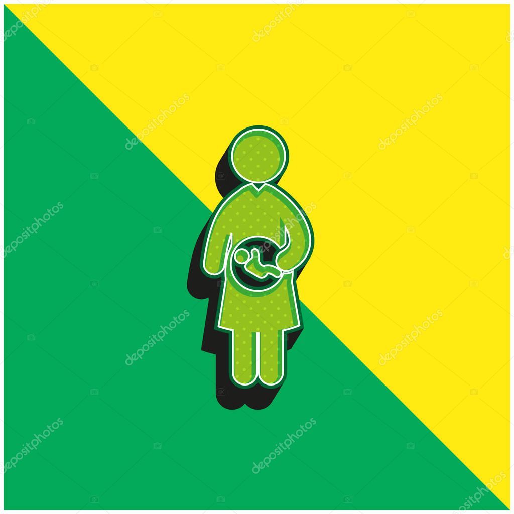 Baby In Mother Uterus Green and yellow modern 3d vector icon logo