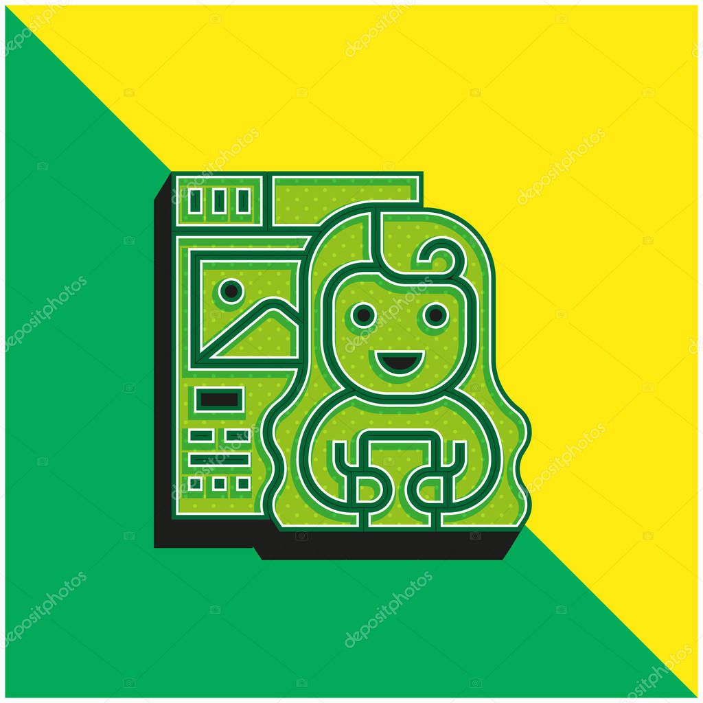 Blogger Green and yellow modern 3d vector icon logo