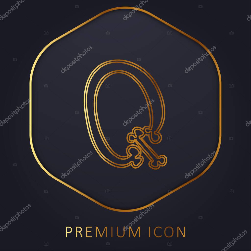 Bones Outline Of Letter Q golden line premium logo or icon