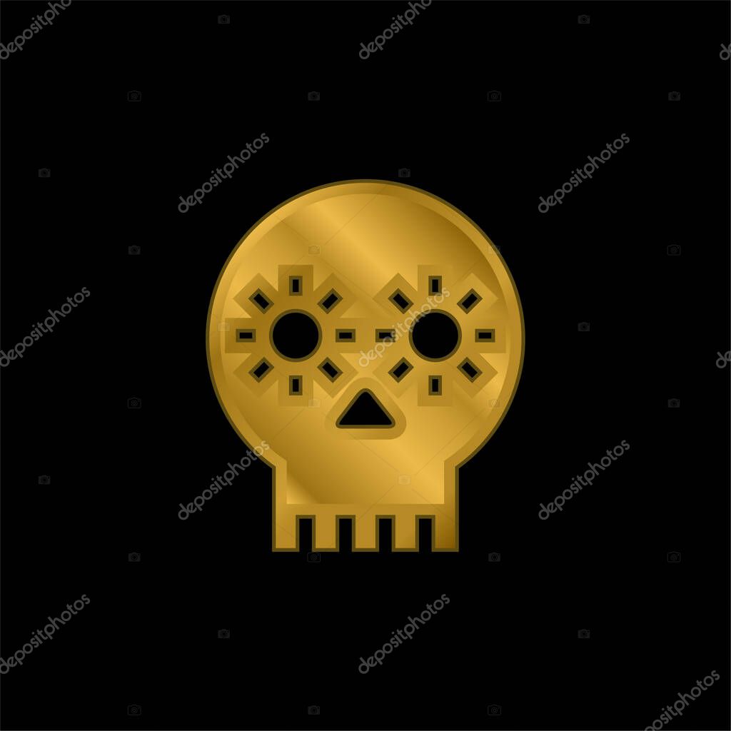 Artisanal Skull Of Mexico gold plated metalic icon or logo vector