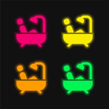 Küvet dört renk parlayan neon vektör simgesi