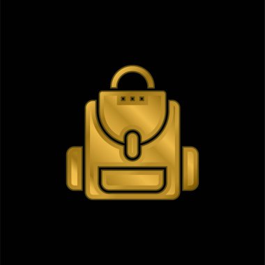 Sırt çantası altın kaplamalı metalik simge veya logo vektörü