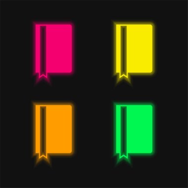 Yer İmi Kurdeleli Karanlık Kapak Kitabı 4 renkli parlak neon vektör simgesi