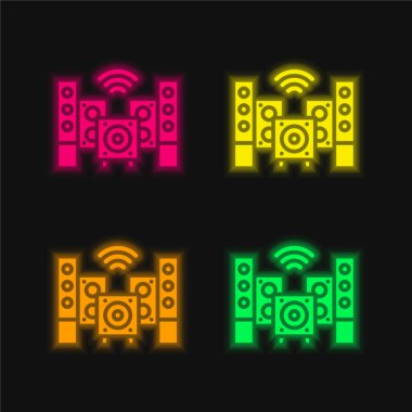 Ses dört renk parlayan neon vektör simgesi