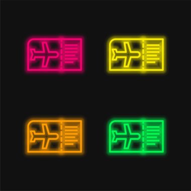 Boarding Pass four color glowing neon vector icon clipart