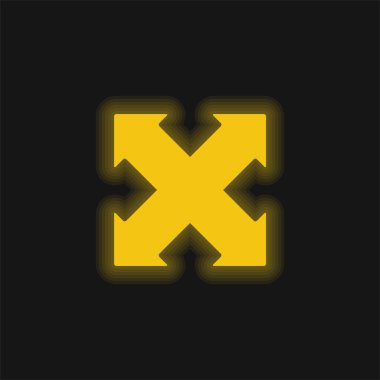 Dört Yönlü Çapraz Oklar Sarı parlak neon simgesi