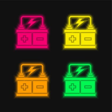 Pil dört renk parlayan neon vektör simgesi