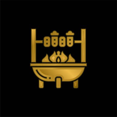 Barbecue gold plated metalic icon or logo vector clipart