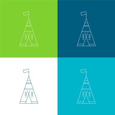 African Tribal Tent With Flag Flat four color minimal icon set