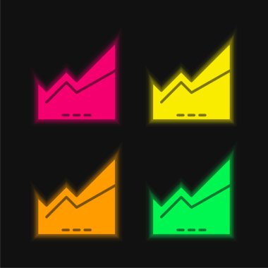 Area Chart four color glowing neon vector icon clipart