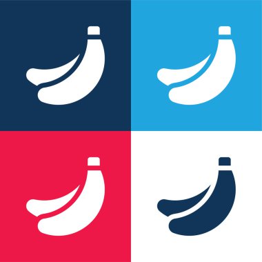 Muz mavisi ve kırmızı dört renk minimal simge kümesi