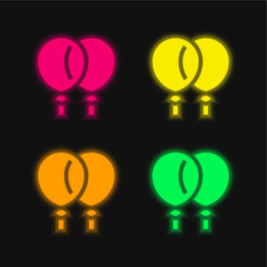 Dört renkli balonlar parlayan neon vektör simgesi